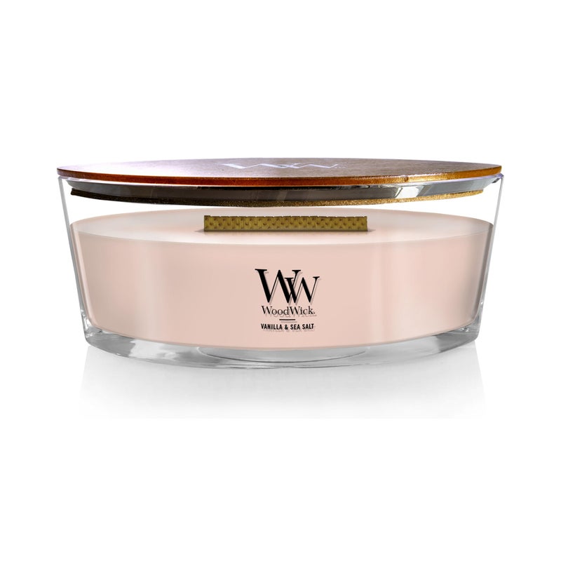 WoodWick شمعة معطرة وود ويك إيلبس، رائحة الفانيليا وملح البحر، تصدر صوت فرقعة أثناء الاحتراق، تصل مدة الاحتراق إلى 50 ساعة، مزيج صويا فاخر، مثالية للهدايا، 16 أونصة - Image 1